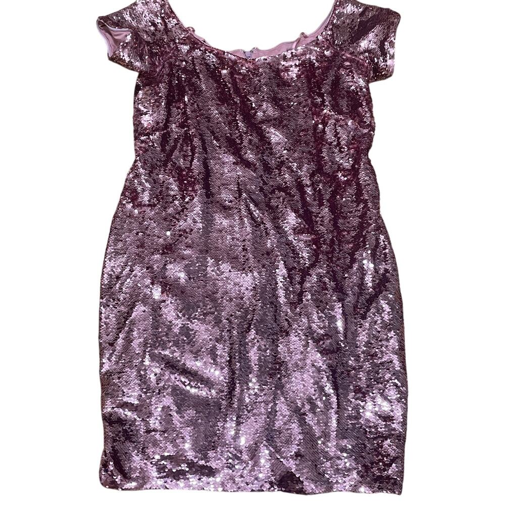 Aidan Mattox Women's 14 Mauve Pink Sequin Cap Sleeve Sheath Cocktail Dress